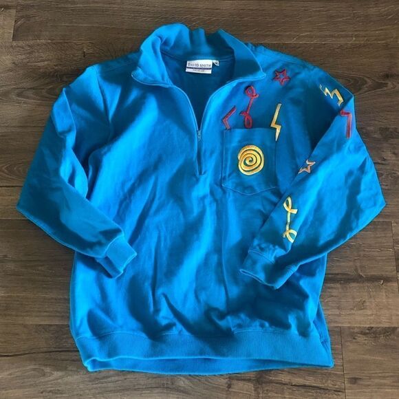 𝅺vintage 90s pop art embroidered pullover sweatshirt size M - Picture 1 of 11